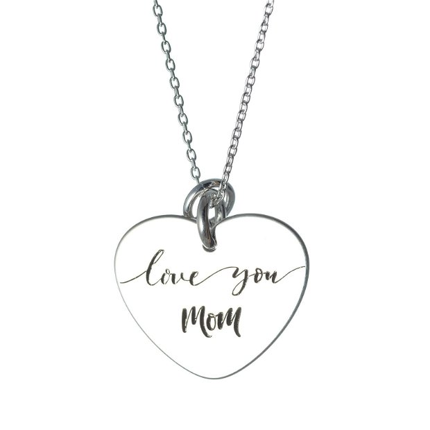 Love You Mom - inimioara argint personalizata - lant argint personalizat