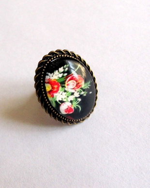 inel sticla cu motiv floral 39242