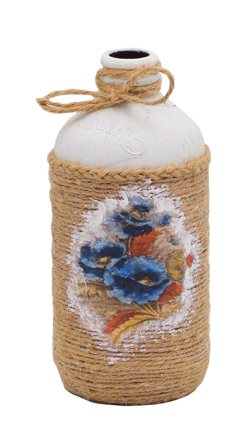 Sticla îmbrăcată în șnur iuta și decorata cu hârtie orez, 2135