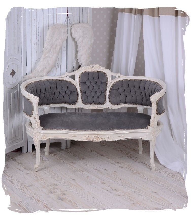 Sofa din lemn masiv alb cu tapiterie gri soarece