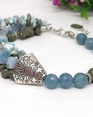 Bratara asimetrica -pirita,larimar si angelit