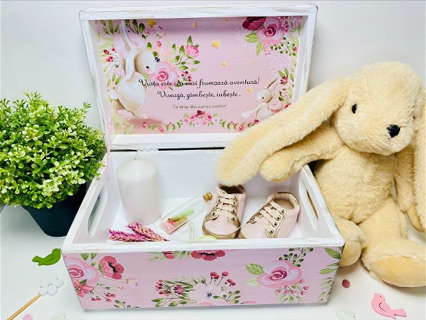 Cutie Amintiri Copii Personalizată - Spring Bunny