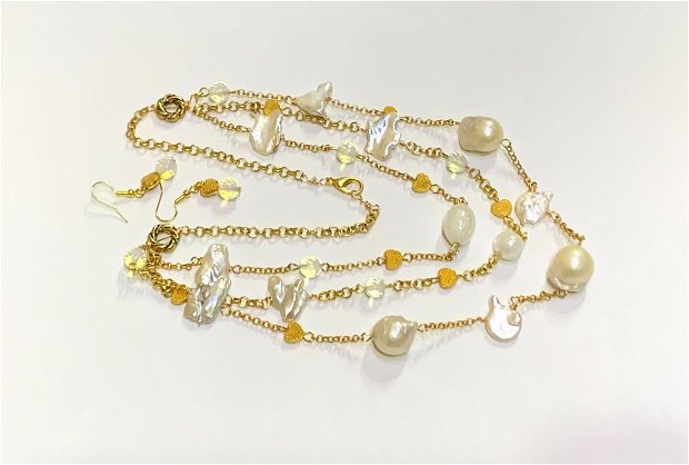 SET PEARLS & GOLD -perle baroc,perle biwa,opalit,murano,zamac aurit