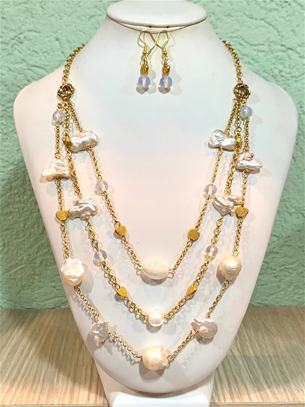 SET PEARLS & GOLD -perle baroc,perle biwa,opalit,murano,zamac aurit