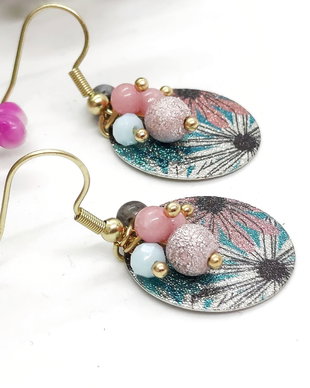 Cercei floral pastelat cu jad