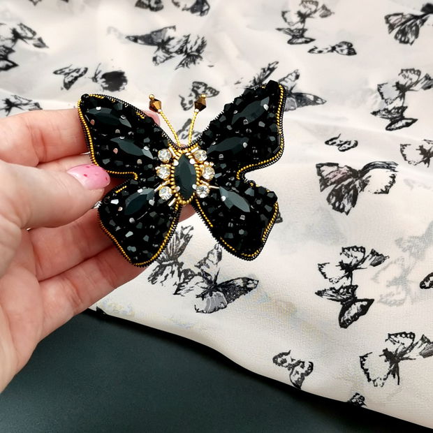 Broșă Fluture - Black & Gold Butterfly