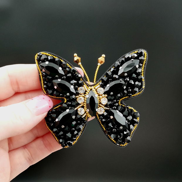 Broșă Fluture - Black & Gold Butterfly