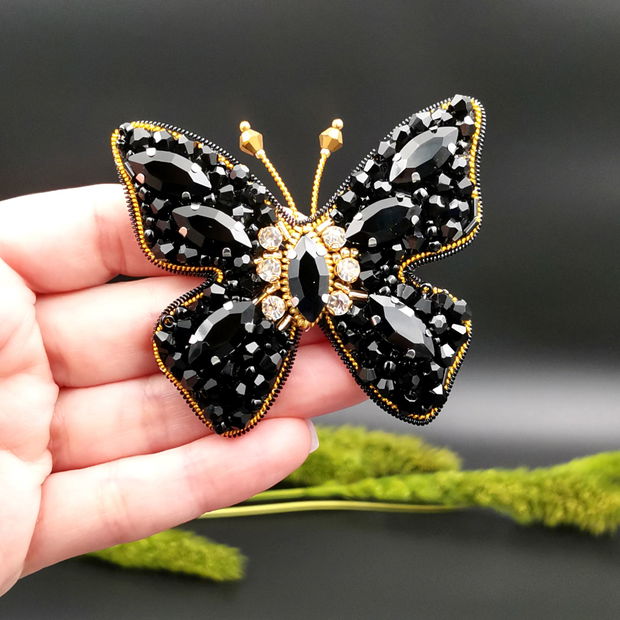 Broșă Fluture - Black & Gold Butterfly