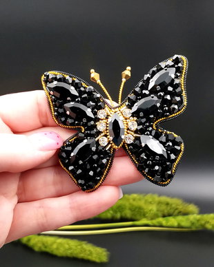 Broșă Fluture - Black & Gold Butterfly