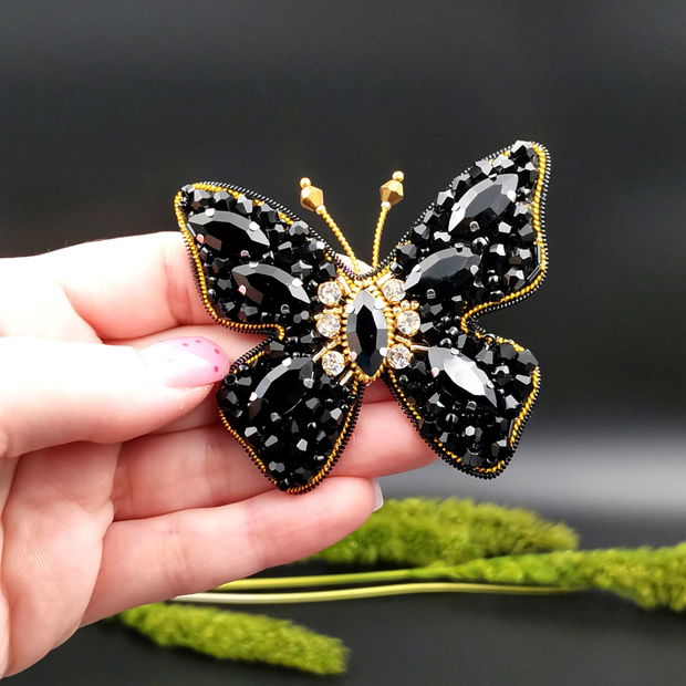 Broșă Fluture - Black & Gold Butterfly