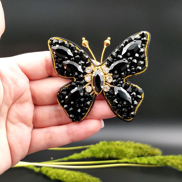 Broșă Fluture - Black & Gold Butterfly