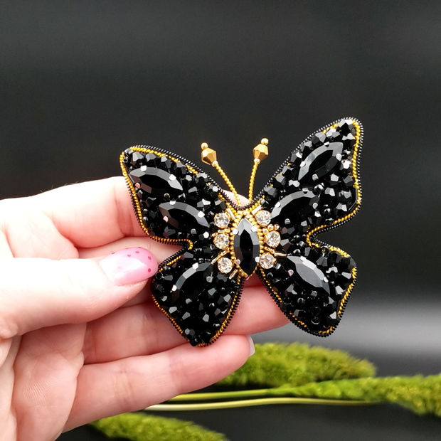 Broșă Fluture - Black & Gold Butterfly