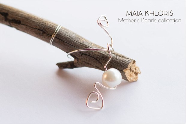 Inel statement din argint, Mother's Pearls collection