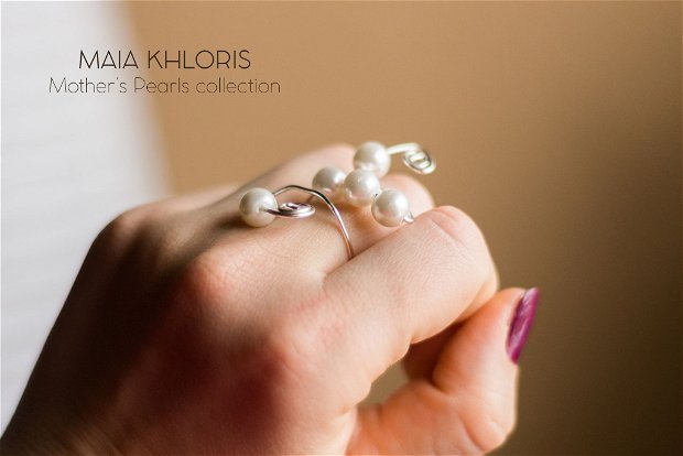 Inel statement argint, Mother's Pearls collection