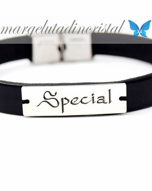 Bratara Personalizata / Piele Naturala / Placuta Argint 925 / Text