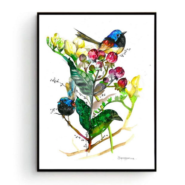 Spring is coming - Pictura originala in acuarela - Birds Collection