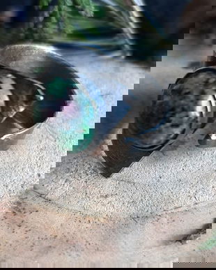 Inel reglabil din argint 925 reticulat si oxidat si piatra de ruby zoisite