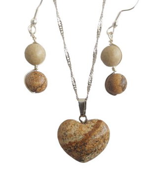 Set colier inima si cercei jasper, 2575