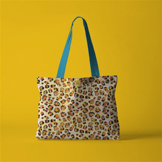 Geanta Handmade Tote Fatty Captusit, Mulewear, Animal Print Leopard, Multicolor, 37x45 cm