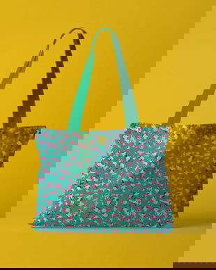Geanta Handmade Tote Fatty Captusit, Mulewear, Animal Print Nestemate, Multicolor, 37x45 cm