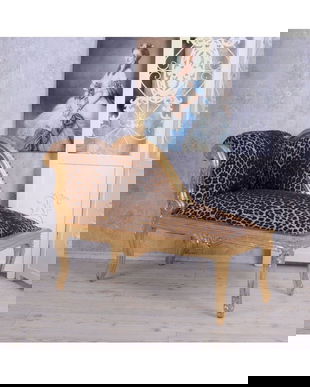 Sofa din lemn masiv auriu cu tapiterie leopard