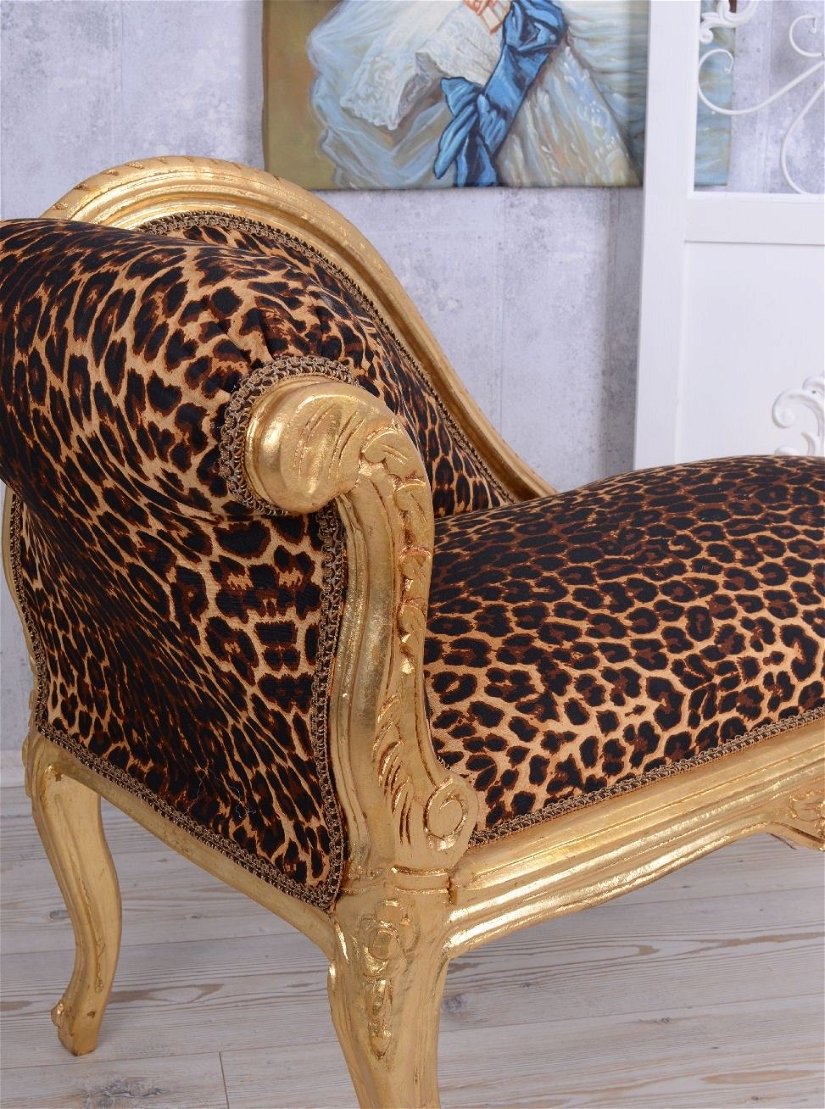 Sofa din lemn masiv auriu cu tapiterie leopard