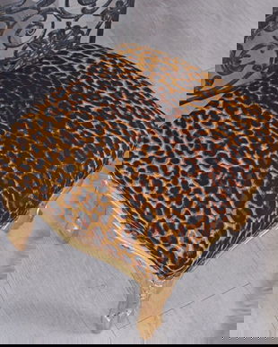 Scaunel din lemn masiv auriu cu tapiterie leopard