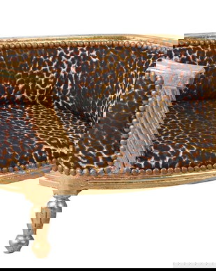 Canapea pentru caine din lemn masiv auriu cu tapiterie leopard