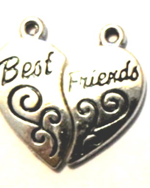 Set charmuri metalic jumatati de inima BEST FRIENDS argintiu