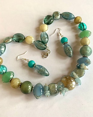 SET ~AQUARIUM~ murano,aquamarin,accesorii argintii