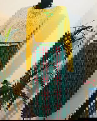 Fusta in carouri verzi, stofa lana fina