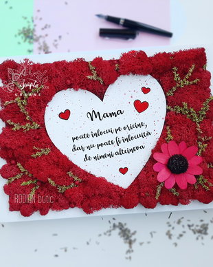 Tablou inima cu licheni stabilizati mama personalizat pictat manual