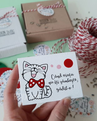 Martisor pisicuta magnet pictat manual cu mesaj