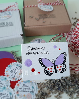 Martisor fluturas cu magnet pictat manual cu mesaj