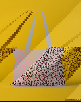 Geanta Handmade Tote Fatty Captusit, Mulewear, Animal Print Pasari Flamingo, Multicolor, 37x45 cm
