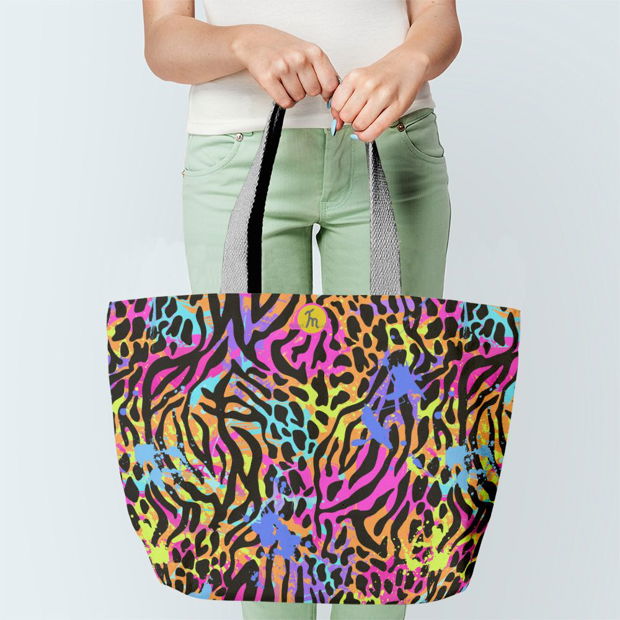 Geanta Handmade Tote Fatty Captusit, Mulewear, Animal Print Zebra Stilizata, Multicolor, 37x45 cm