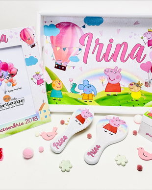 Set aniversar personalizat 1 anisor - Peppa Pig - Tavita turta si accesorii