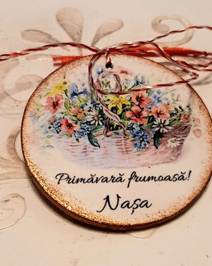 Martisoare personalizate din lemn, 5 cm, pentru nasa