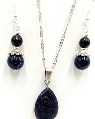 Set colier si cercei cu goldstone negru 2577