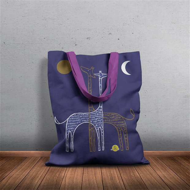 Geanta Handmade Tote Basic, Desen Abstract 2 Girafe, Multicolor, 43x37 cm
