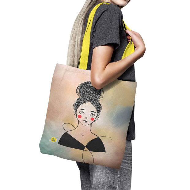 Geanta Handmade Tote Basic, Fata imbujorata, Multicolor, 43x37 cm