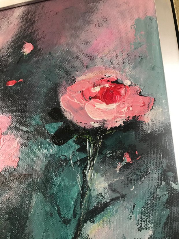 Tablou " Trandafiri", pictat manual in culori acrilice, Pictura cu flori
