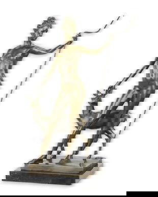 Zeita Diana - statueta din bronz pe soclu din marmura