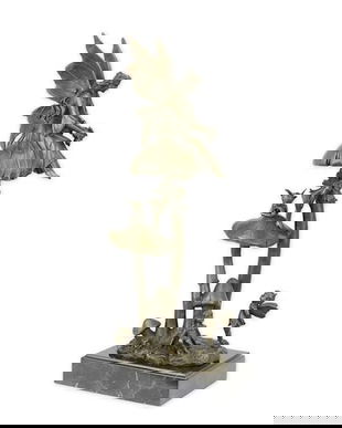 Zane pe o ciuperca - statueta din bronz pe soclu din marmura