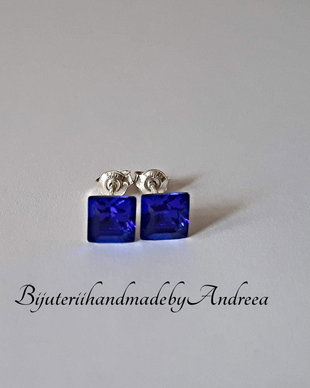Cercei argint 925 cu piatra Swarovski Fancy Square 6mm Majestic Bleu