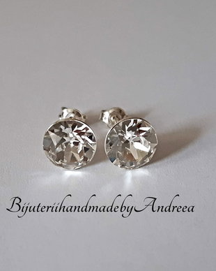 Cercei argint 925 cu piatra Swarovski Chaton 8mm Crystal