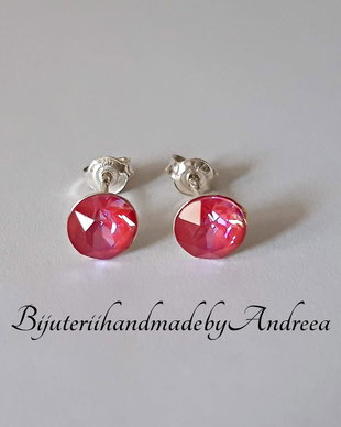 Cercei argint 925 cu piatra Swarovski Chaton 6mm Lotus Pink DeLite