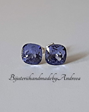 Cercei argint 925 cu piatra Swarovski Square 8mm Tanzanite