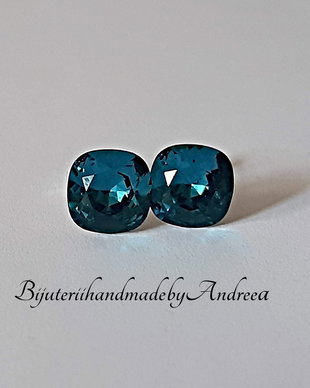 Cercei argint 925 cu piatra Swarovski Square 8mm Indicolite