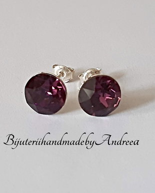 Cercei argint 925 cu piatra Swarovski Chaton 8mm Ametist